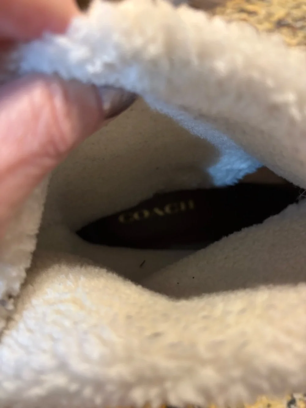 Coach Brown Logo-Panel Leather Platform Boots with Cream Shearling Cuff sz 8 - Picture 4 of 12